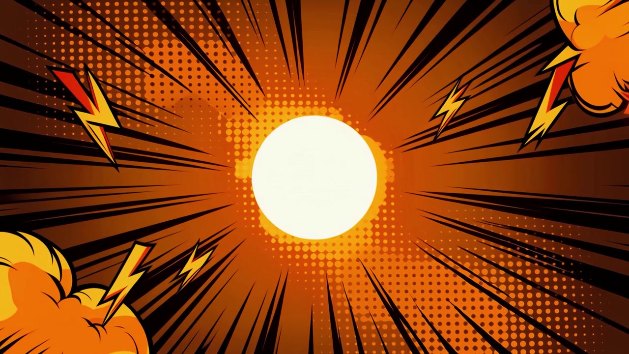 Dynamic Comic Book Style Background with Sunburst and Lightning Bolts
