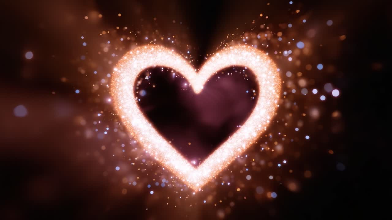 Un affascinante cuore cosmico formato da polvere cosmica turbinante, colori vivaci e particelle scintillanti crea un'accattivante danza di amore e polvere di stelle nell'universo