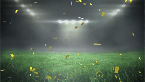 Animation-of-gold-confetti-falling-over-sports-stadium