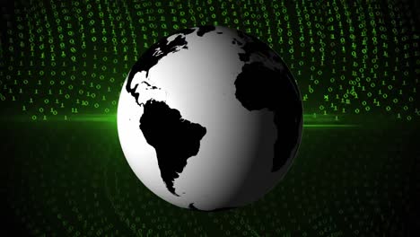 Animation-of-data-processing-and-globe-on-black-background