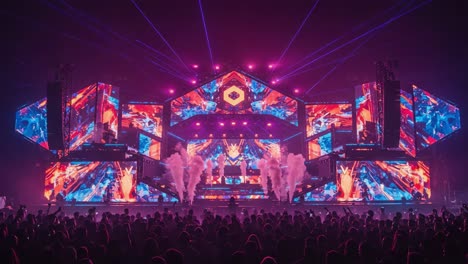 a captivating visual experience: vibrant lights and dynamic displays illuminate a thrilling performance at a larger-than-life event