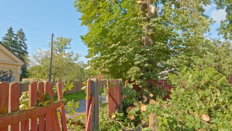 after the storm: slow-motion damage, broken fence