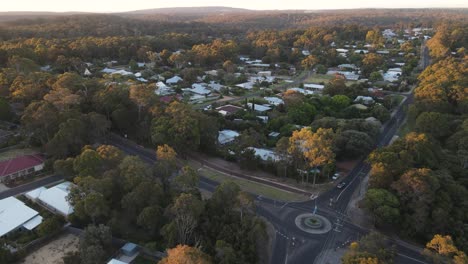 aerial shot of margaret river town at sunset in australia