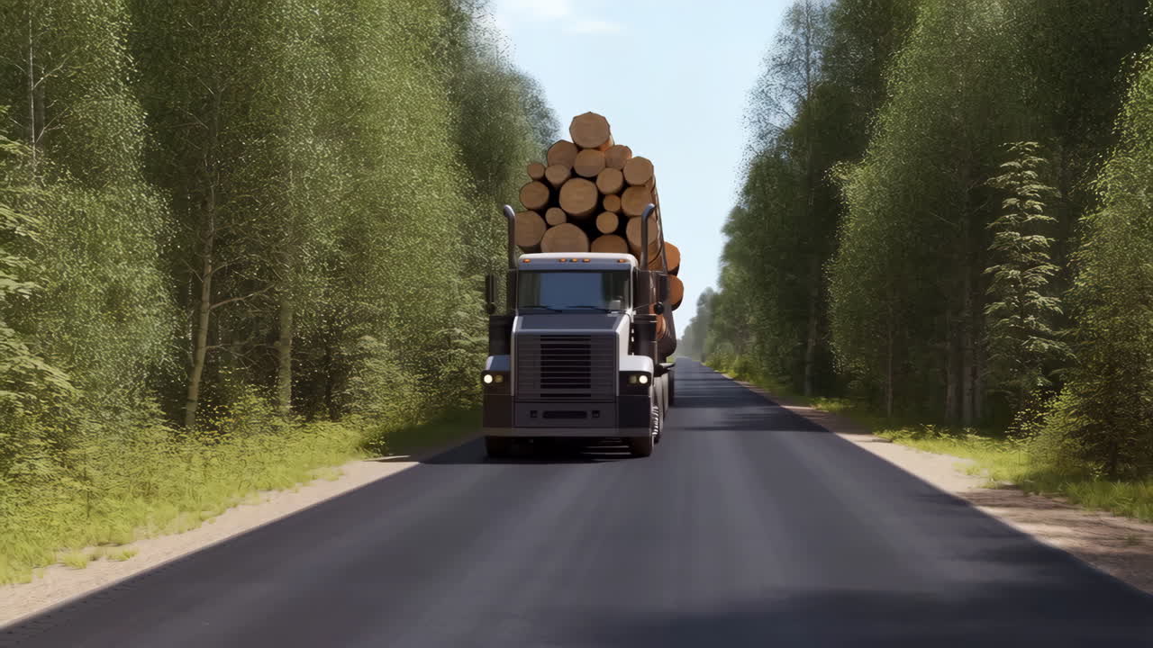Logging Truck Hauling Logs on a Forest Road