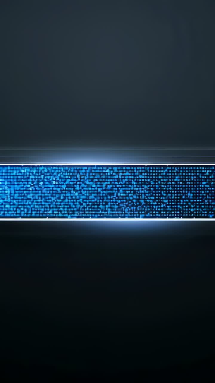 Vertical video: Animating blue pixel band glowing on dark gradient on play indicating activity