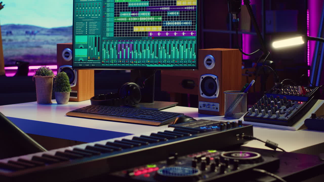 espacio creativo vacío grabación de melodías y bandas sonoras con herramientas electrónicas