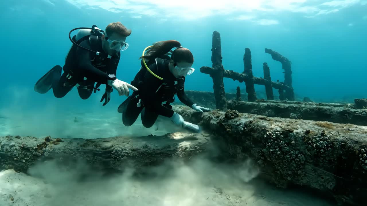 buzos explorando un naufragio bajo el agua