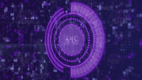 animation of circular progress bar with number 895 on purple digital interface