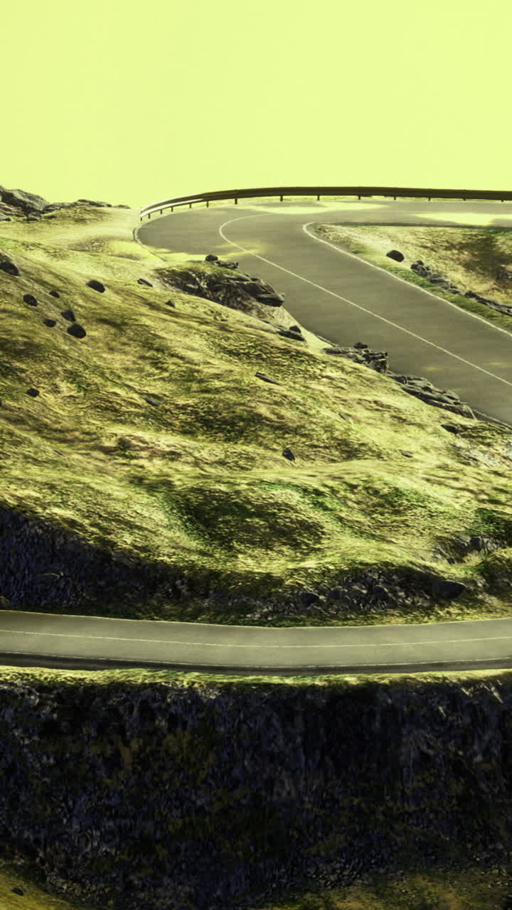 Winding road through rolling hills under a muted sky at twilight