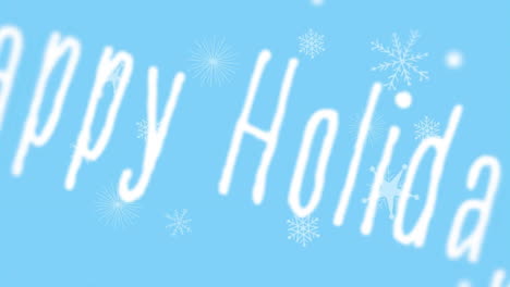 happy holidays text animation over blue background with falling snowflakes