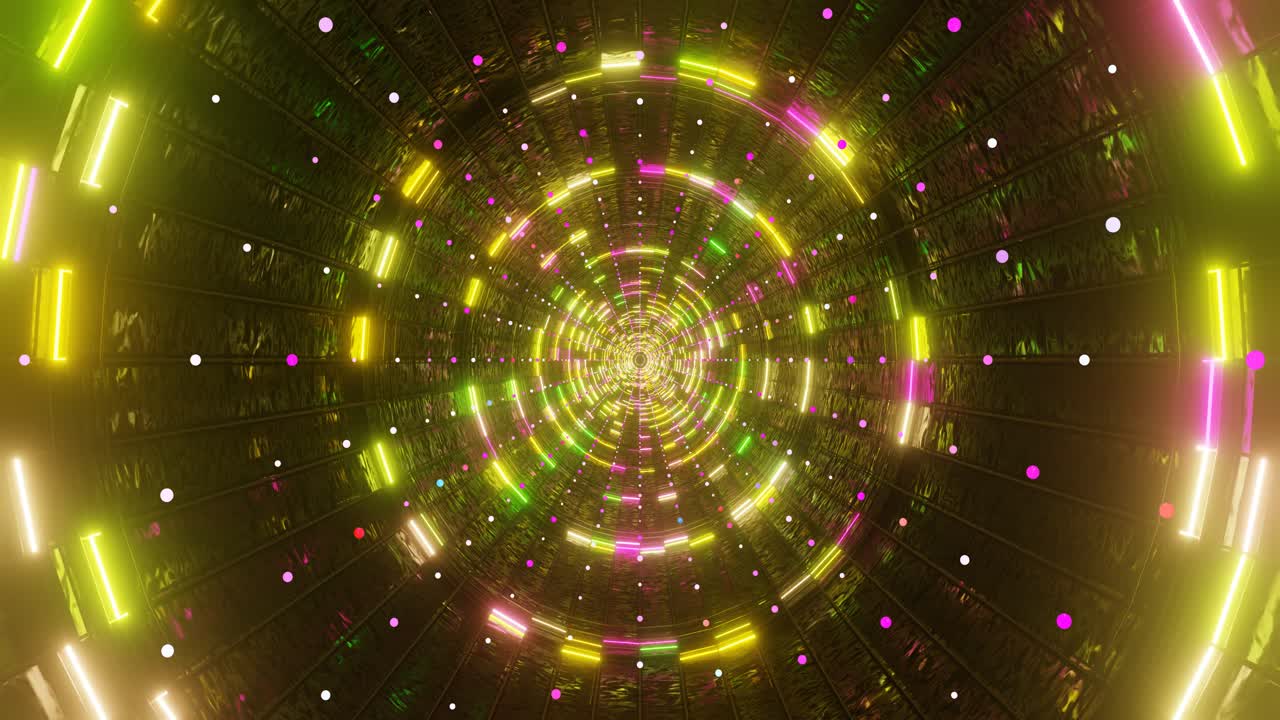 A seamless visual experience with swirling neon lights radiates from the center, creating a hypnotic effect. This endless loop captivates and immerses viewers in vivid colors