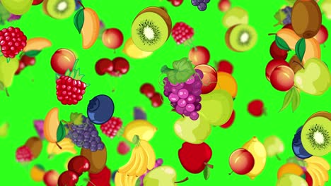 vibrant fruits falling against a green background