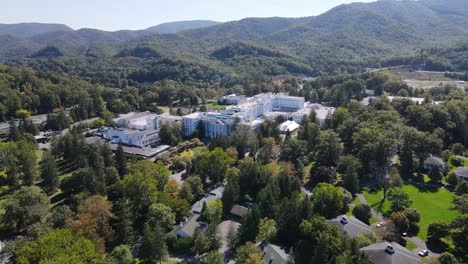 aerial rising shot of greenbrier hotel from the north side