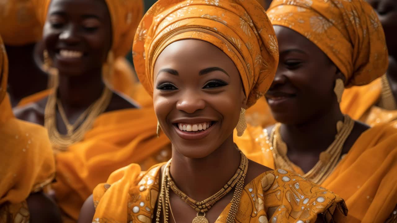 Vibrant video still of smiling women in traditional attire
