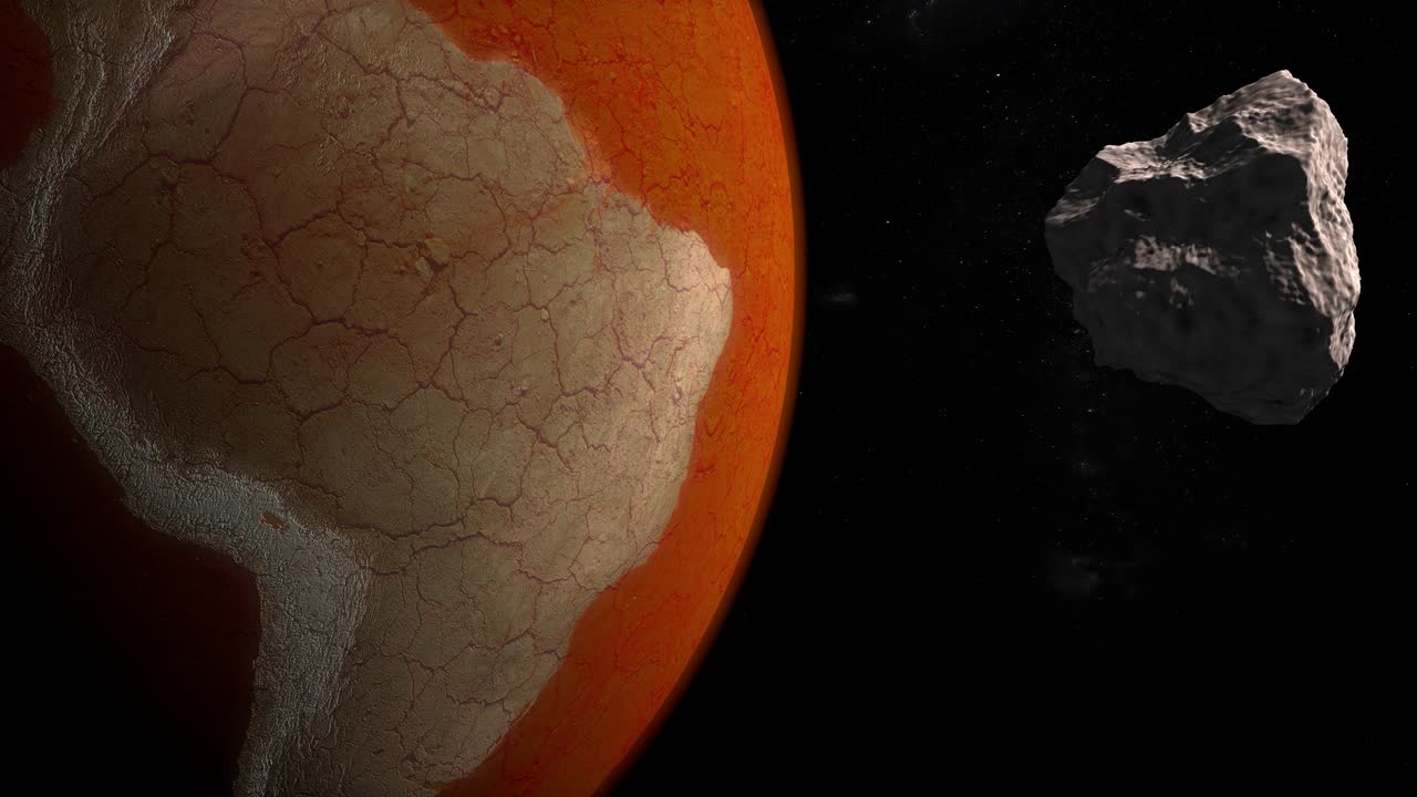 Asteroid orbiting around a desert planet earth