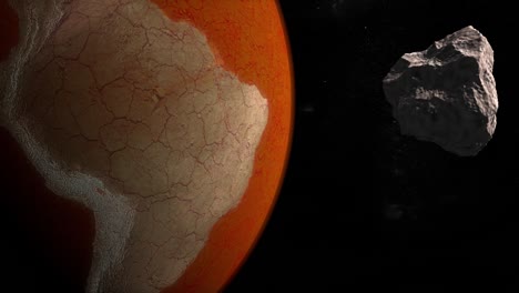 asteroid orbiting around a desert planet earth