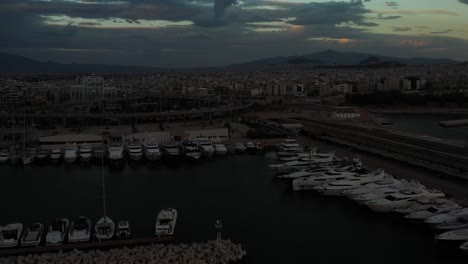 4k city view of mega yacht mooring greece