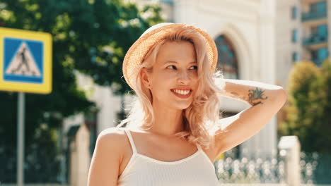 smiling woman in straw hat