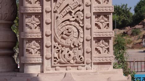 artistic temple entrance gate carving vertical shot at morning from flat angle video is taken at ratanada jodhpur rajasthan india on nov 14 2022