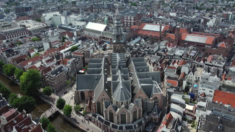 amsterdam cityscape with nieuwe kerk, aerial view