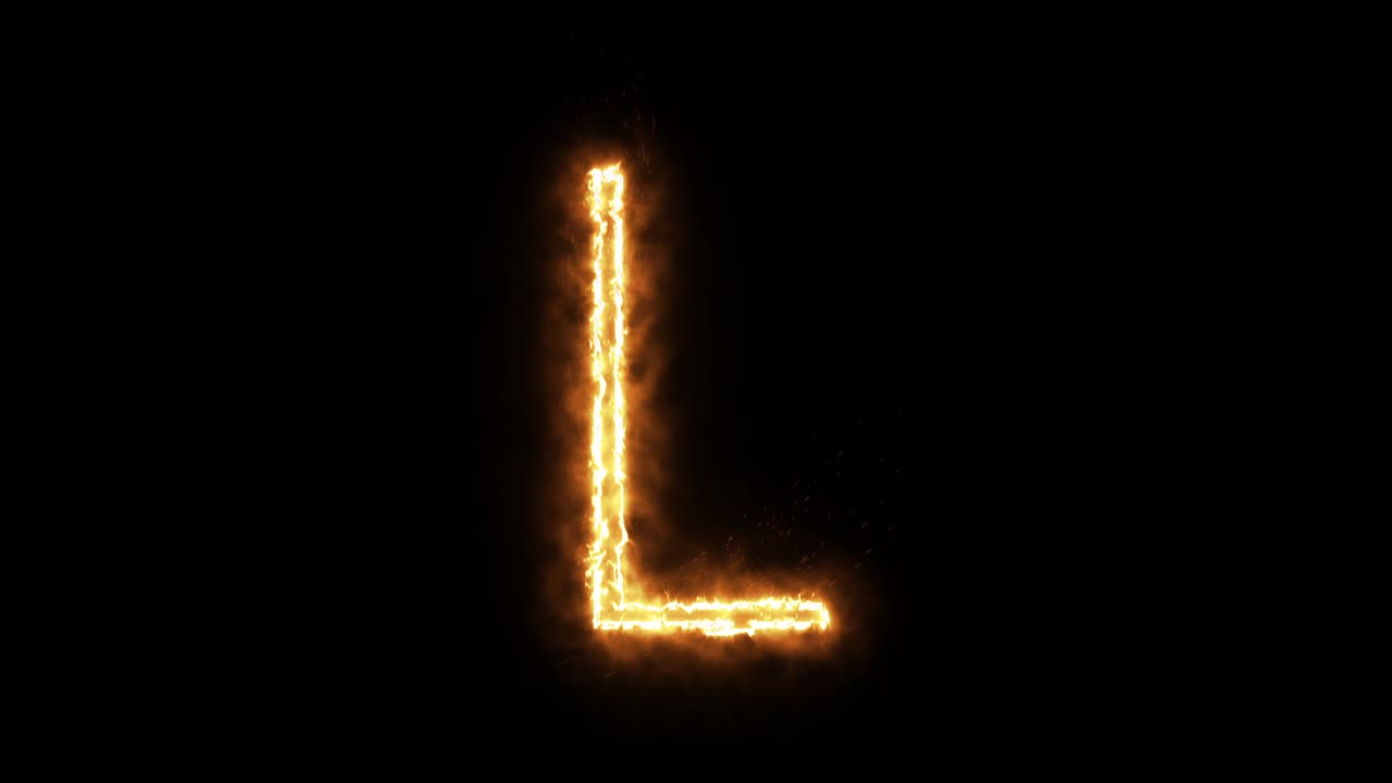 la letra "l" de la llama ardiente. fuente de quema ardiente o texto alfabético de hoguera con efecto de calor ardiente y brillante. renderización 3d.