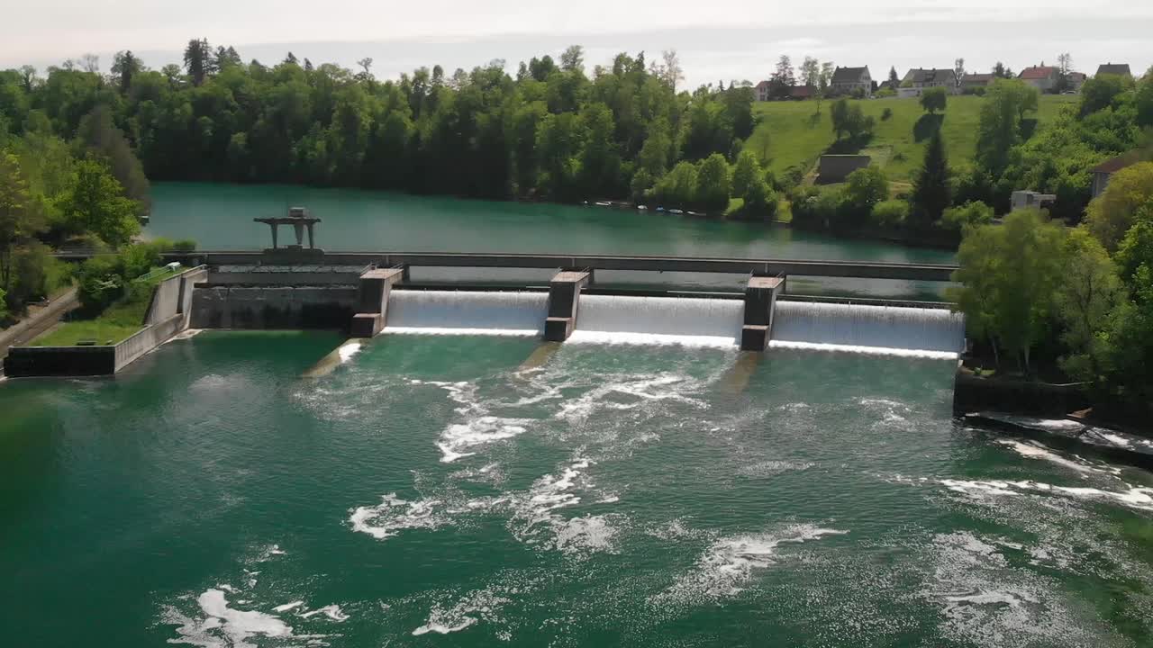 Hydropower station om the river rhine, near Rheinau Switzerland