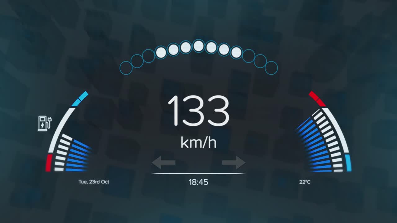 회색 배경에 원활한 패턴으로 추상적인 3d 모양 위에 자동차 대시보드 인터페이스의 애니메이션