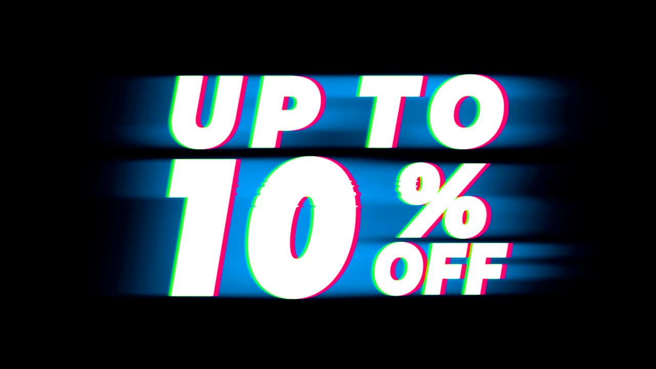 hasta un 10% de descuento en el texto de la promoción de efectos de glitch vintage.