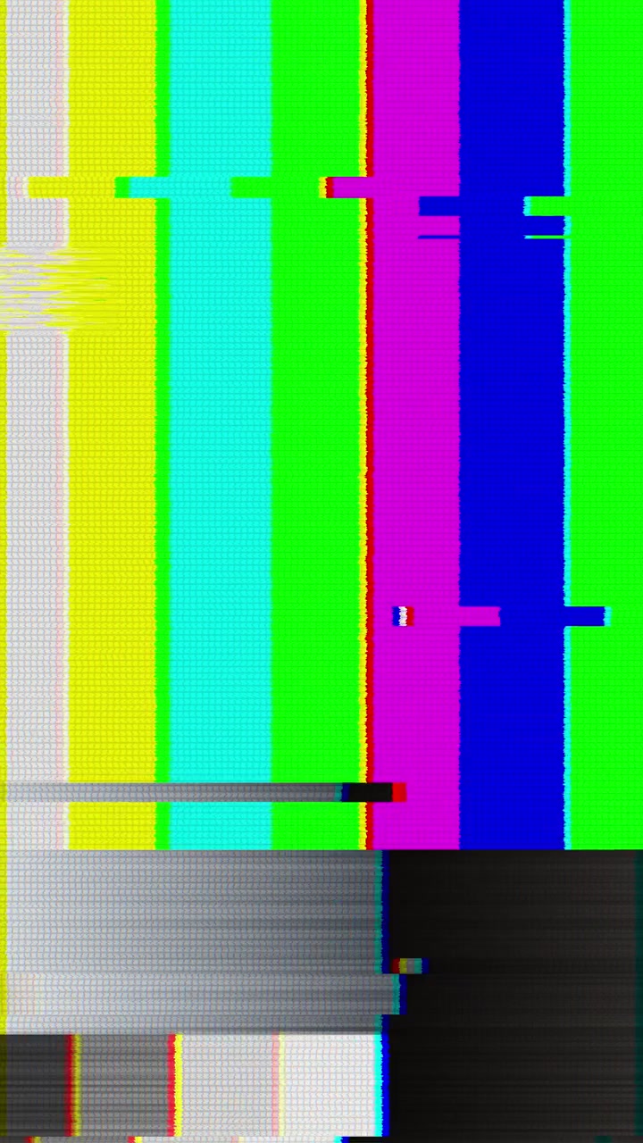 Color bar tv glitch background with bright broadcast stripes noisy scan texture and distorted signal