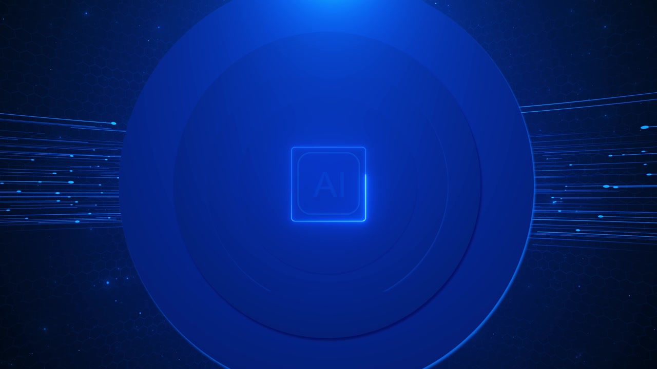 Futuristic blue ai technology interface background flowing side lines hexagon texture digital
