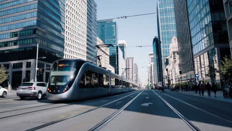 city tram in urban center