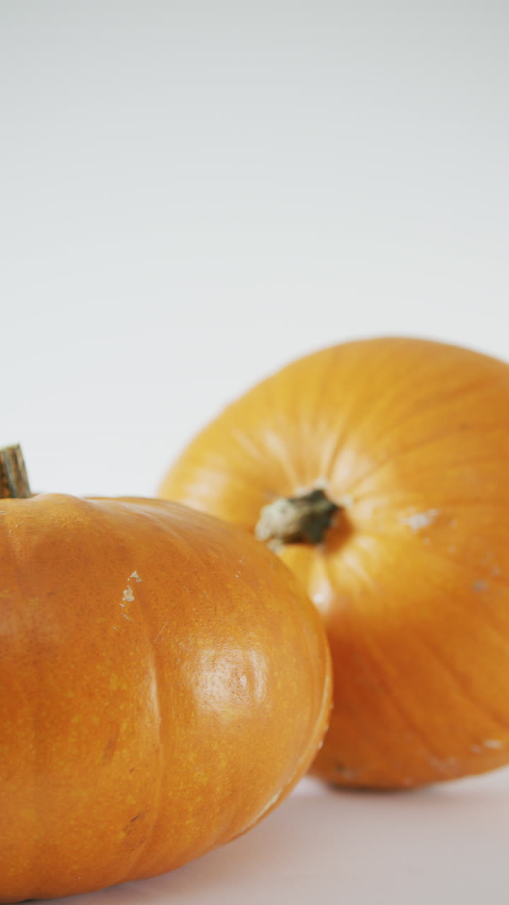 바탕에 회전하는 두 개의 큰 호박의 수직 비디오