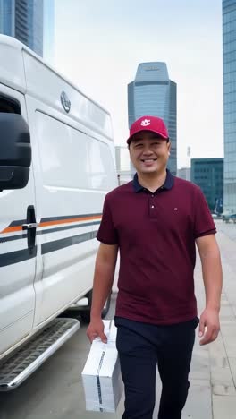 young deliverer walking to pick up an order