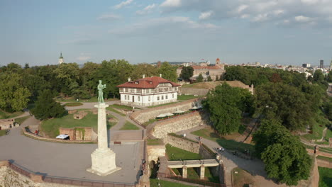 belgrade old city clockwise flyover capital of serbia filming sculpture on kalemegdan in 4k