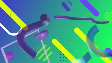 animation of colourful various geometric objects rotating on coloured background