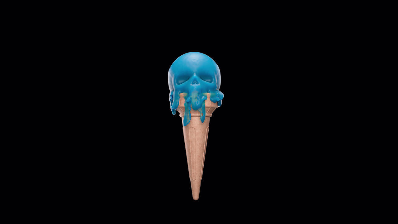 Blue melting ice cream in the form of a skull with alpha channel
