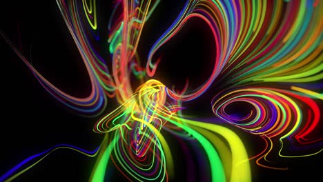 el flujo de fondo abstracto de líneas de brillo o rayas de luz. las partículas de luces en funcionamiento se forman en el espacio 3d brillando hermosas líneas curvas como una bola de alambres quemándose con luz de neón. hermoso bg creativo.