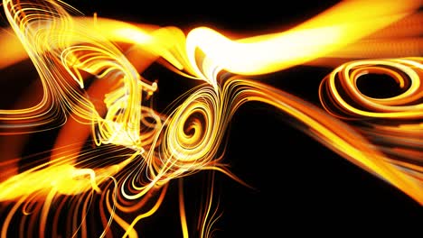 flow of particles forms curled yellow lines like glow light trails, lines form swirling pattern like curle noise. abstract 3d animation as bright creative festive background. fast lines of light