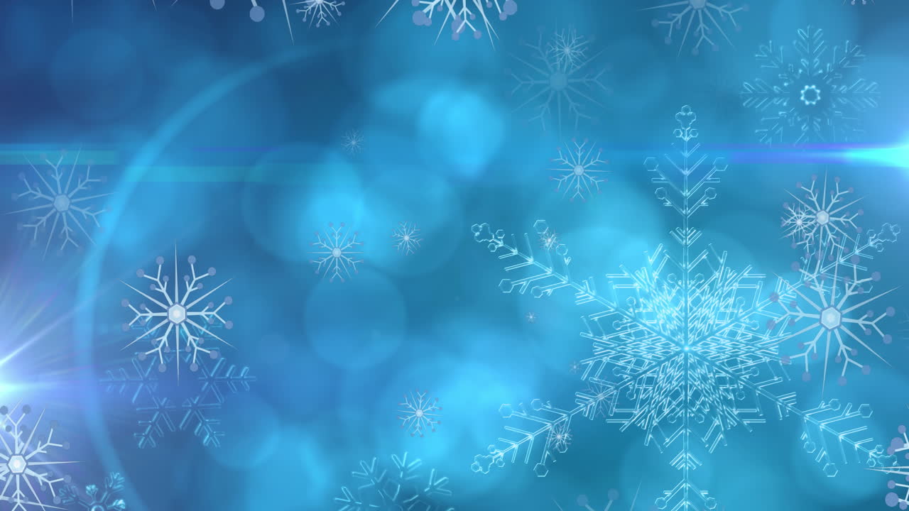파란색 보케 배경 에 떨어지는 크리스마스 눈송이 의 애니메이션