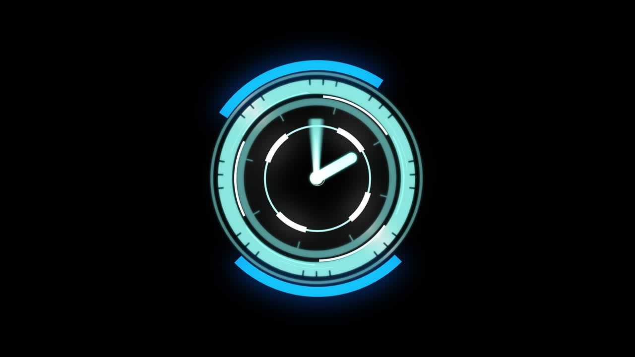 Animation of scope scanning with clock over black background