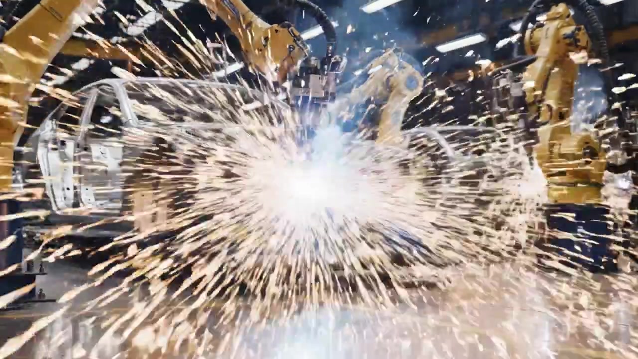 Advanced Robotic Manufacturing: A Glimpse into the Automation Process of Automotive Assembly Lines Featuring High-Tech Robotics and Precision Engineering