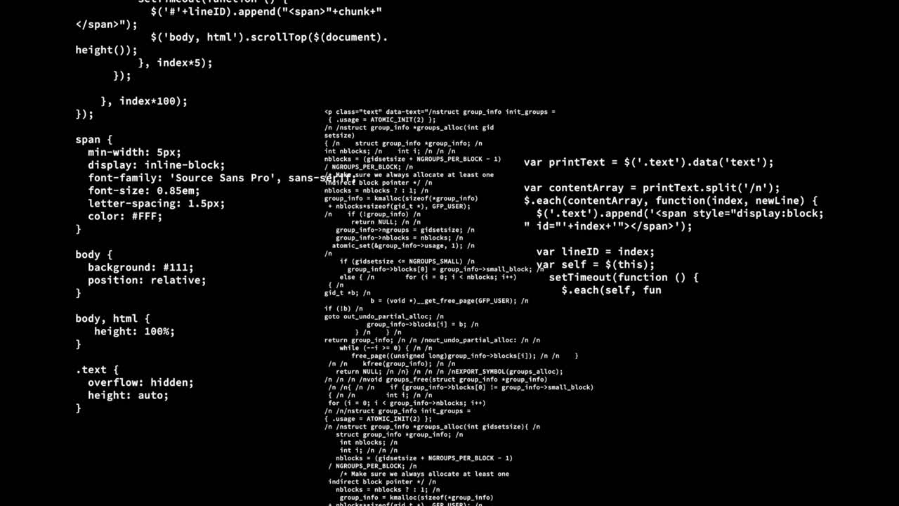 Animation of data processing on black background