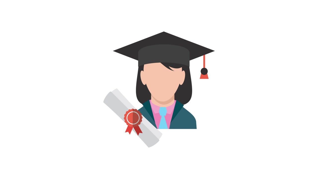 Animated Female Graduate Icon with Diploma and Cap