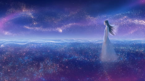 ethereal woman in a cosmic dreamscape