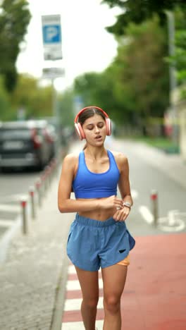 woman running in the city