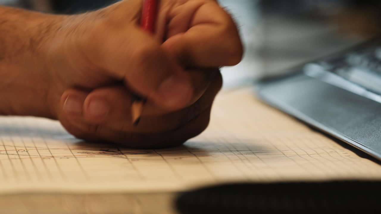 Person Working on a Document with a Pencil