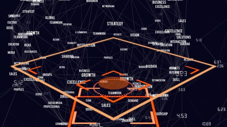 Animazione di una rete di connessioni con un mappamondo su sfondo blu.