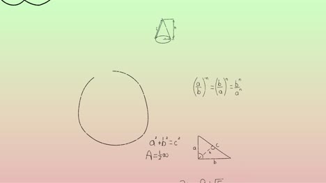 animación de fórmulas matemáticas escritas a mano sobre un fondo verde a rosa