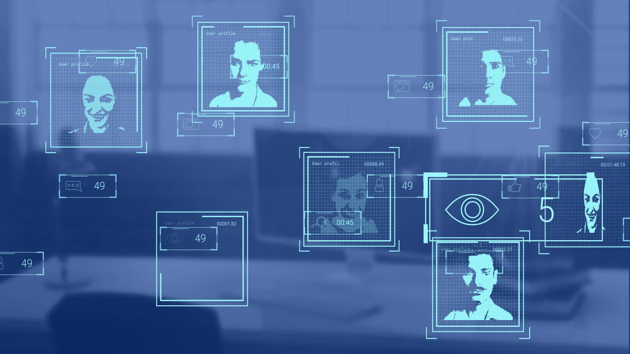 animación de fotos biométricas y procesamiento de datos en la estación de trabajo de la oficina