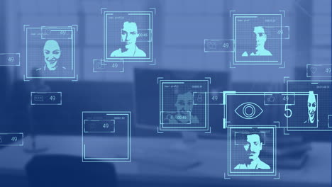 animación de fotos biométricas y procesamiento de datos en la estación de trabajo de la oficina